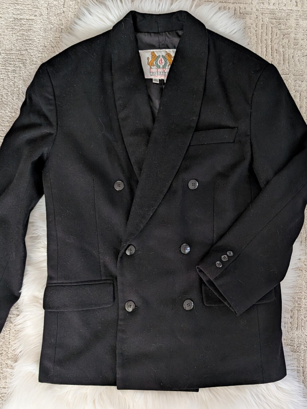 Vtg Live Collection Bijan Danialian Men’s Double Breasted Blazer Wool 42 Black